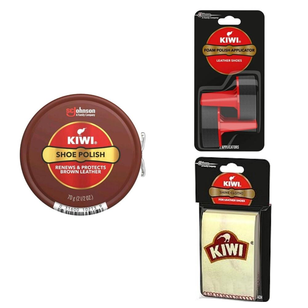 Kiwi Brown Shoe Polish Care Kit 2.5 oz + 2  Foam Applicators + 2‎ Shine Cloths